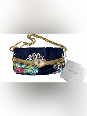 NWT Emilio Pucci Floral Print Navy shoulder/ Clutch Bag with Gold Chain